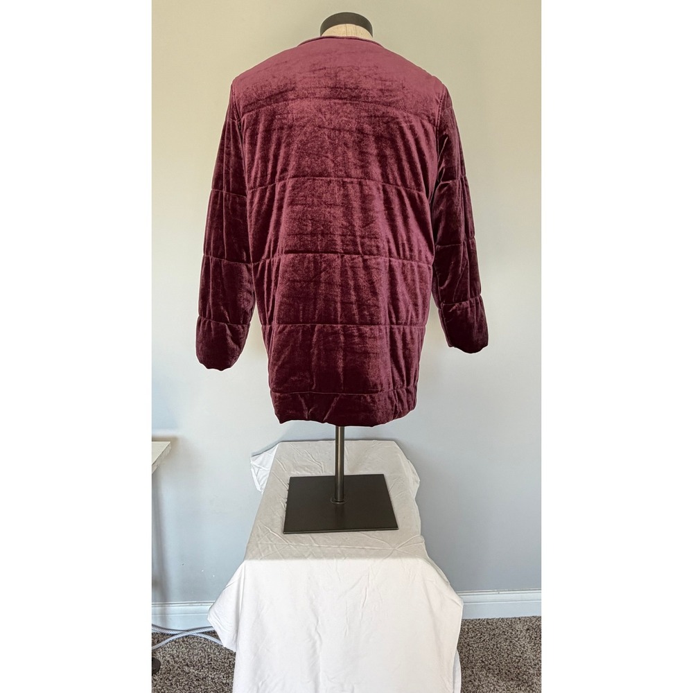 Who What Wear Velvet Quilted Puffer Jacket Plum Burgundy Wine Oversized Coat M - Picture 4 of 6
